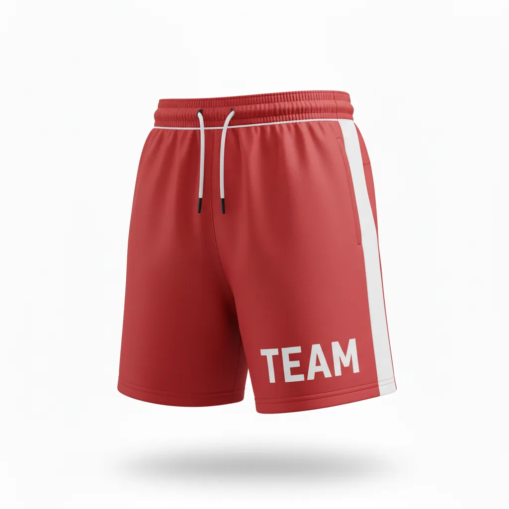 Custom Volleyball Athletic Shorts - Red, White - Athletic Shorts Cardinal Minimalist Accent - Front View - HAMCO Sports Inc.