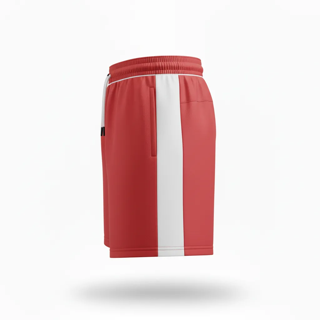 Custom Volleyball Athletic Shorts - Red, White - Athletic Shorts Cardinal Minimalist Accent - Side View - HAMCO Sports Inc.