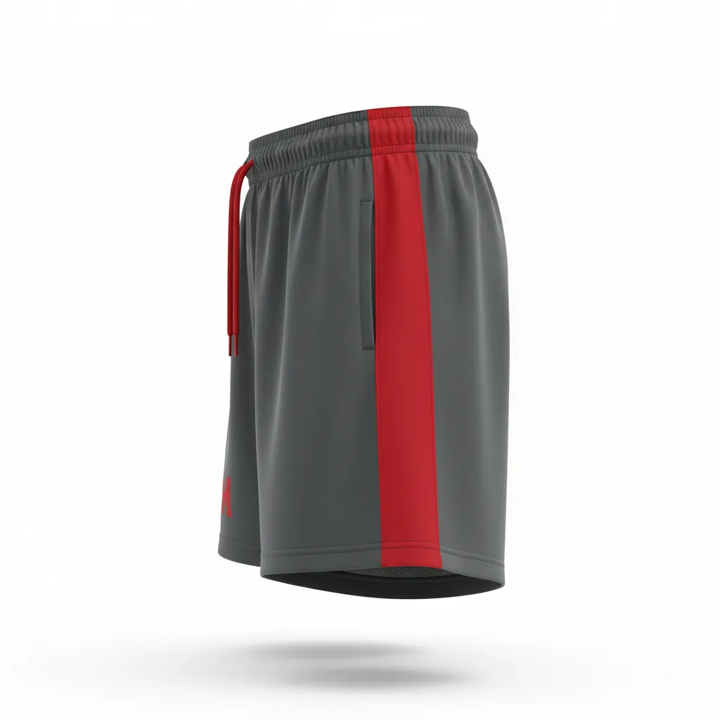 Custom Volleyball Athletic Shorts - Grey, Red - Athletic Shorts Charcoal Athletic Side Stripe - Side View - HAMCO Sports Inc.