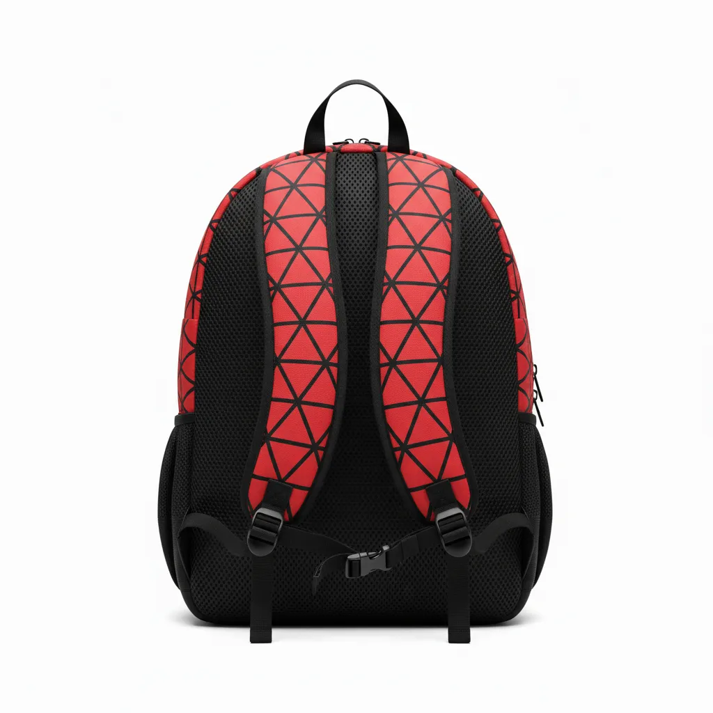 Custom Volleyball Backpack - Red, Black - Team Backpack Athletic Geometric Triangles - Back View - HAMCO Sports Inc.