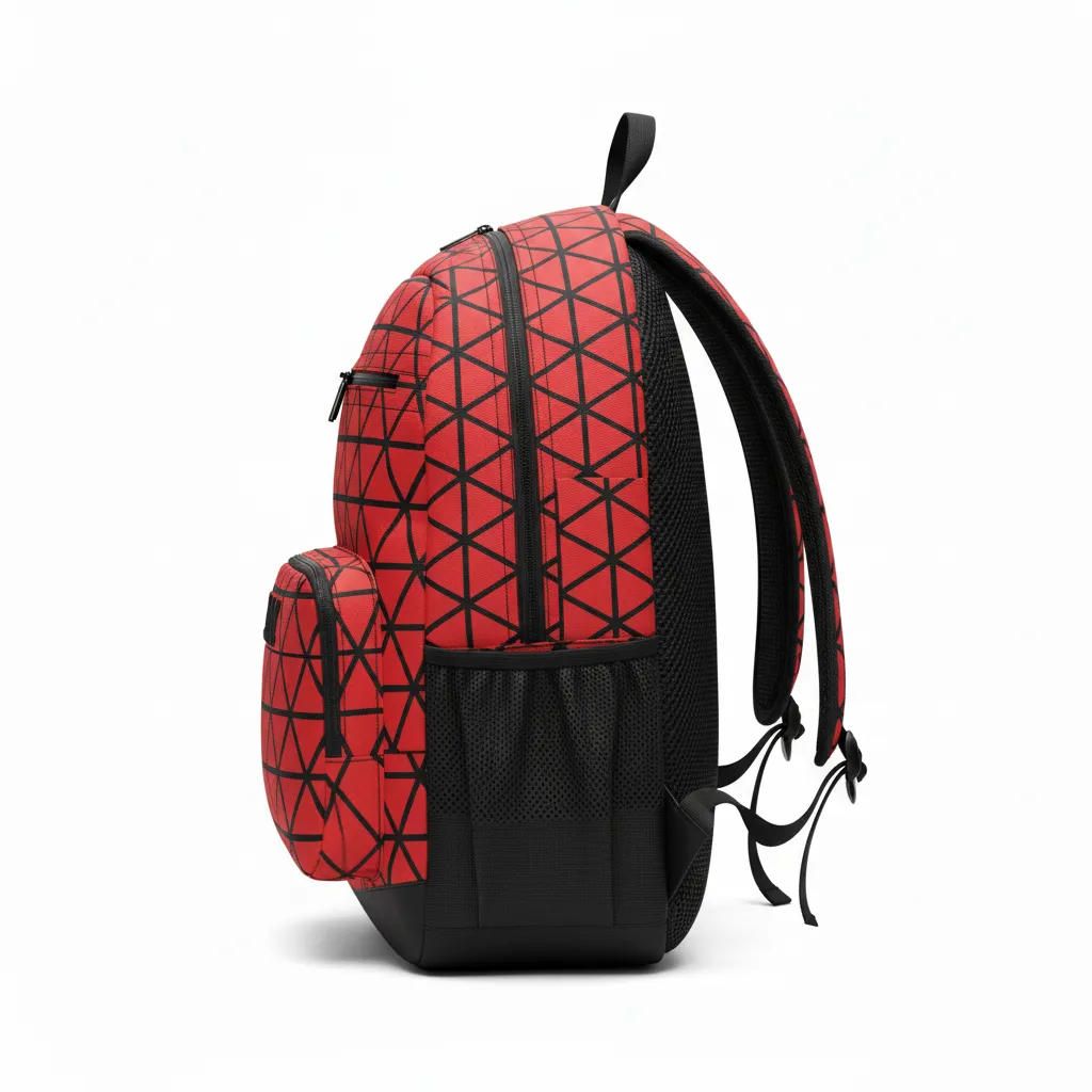 Custom Volleyball Backpack - Red, Black - Team Backpack Athletic Geometric Triangles - Side View - HAMCO Sports Inc.