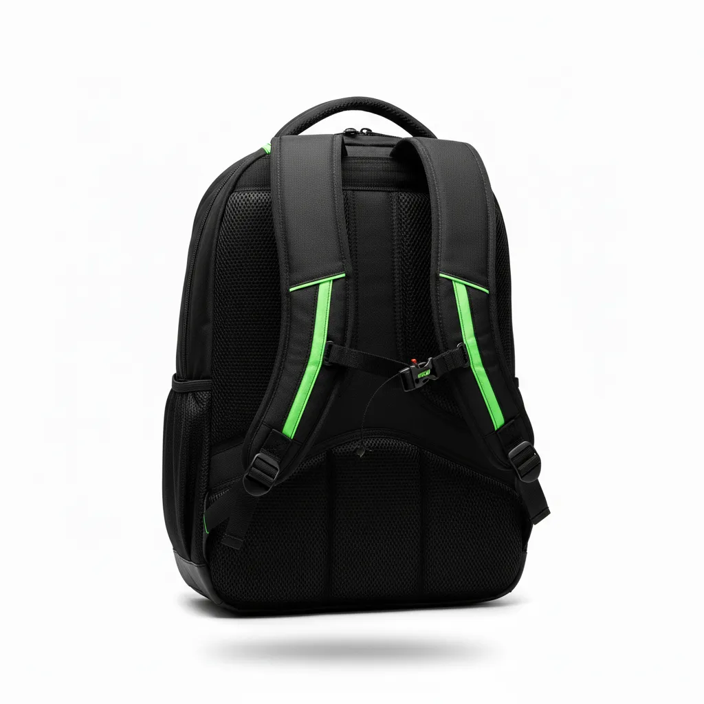 Custom Volleyball Backpack - Black, Green - Team Backpack Neon Wave Pattern - Back View - HAMCO Sports Inc.