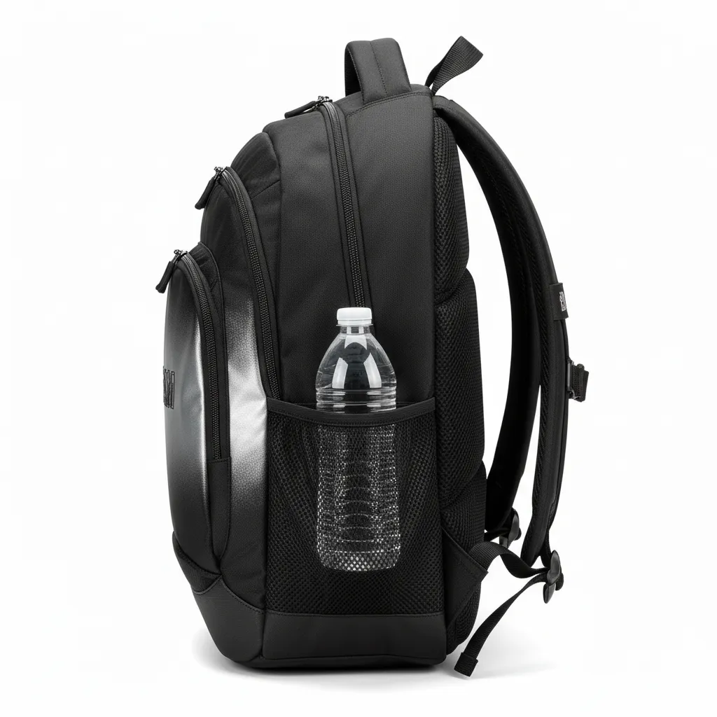 Custom Volleyball Backpack - Black, Silver - Team Backpack Metallic Fade - Side View - HAMCO Sports Inc.