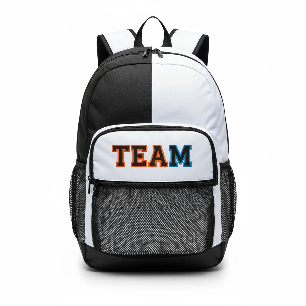 Custom Volleyball Backpack - Black, White - Team Backpack Half And Half - Front View - HAMCO Sports Inc.