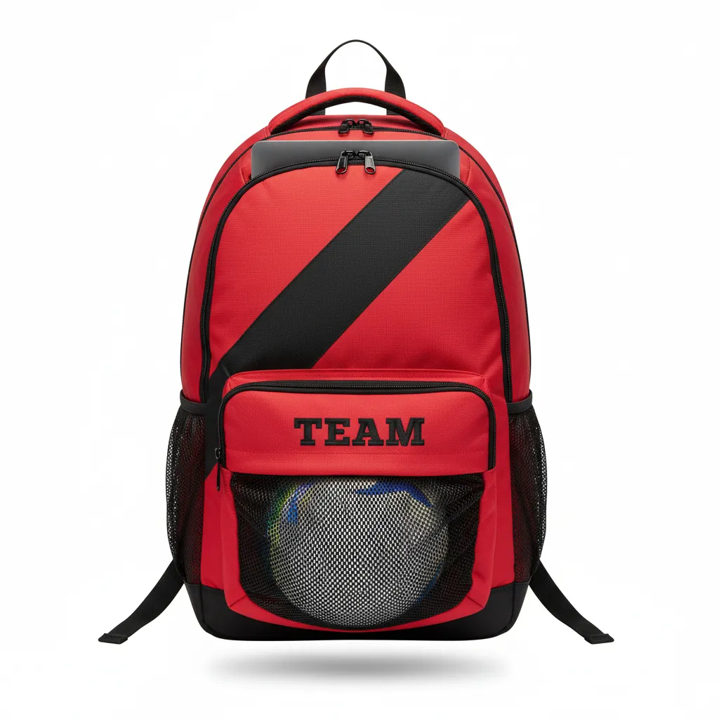 Custom Volleyball Backpack - Red, Black - Team Backpack Cardinal Slash Design - Front View - HAMCO Sports Inc.