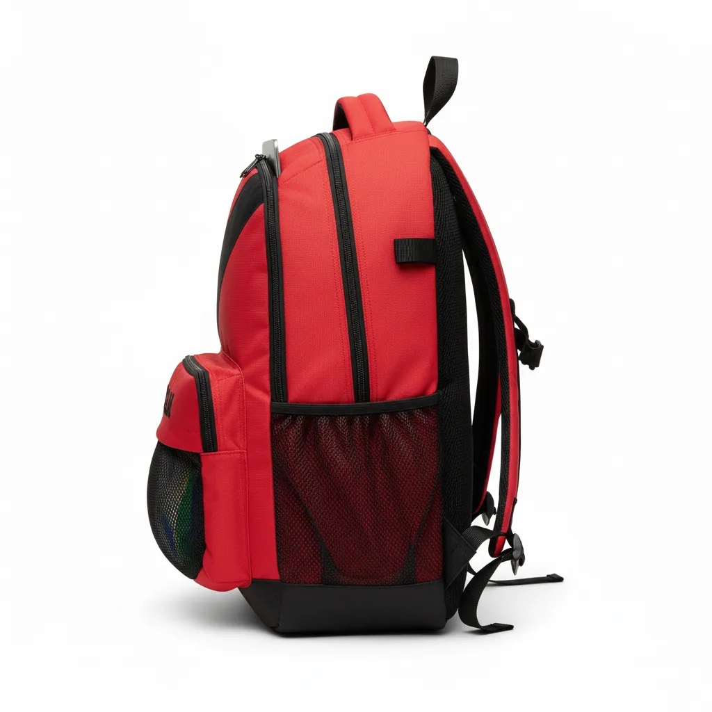 Custom Volleyball Backpack - Red, Black - Team Backpack Cardinal Slash Design - Side View - HAMCO Sports Inc.