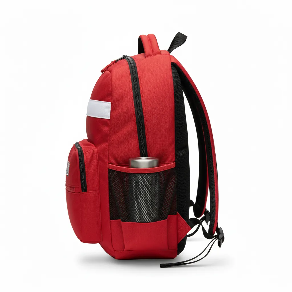 Custom Volleyball Backpack - Red, White - Team Backpack Cardinal Minimalist Accent - Side View - HAMCO Sports Inc.