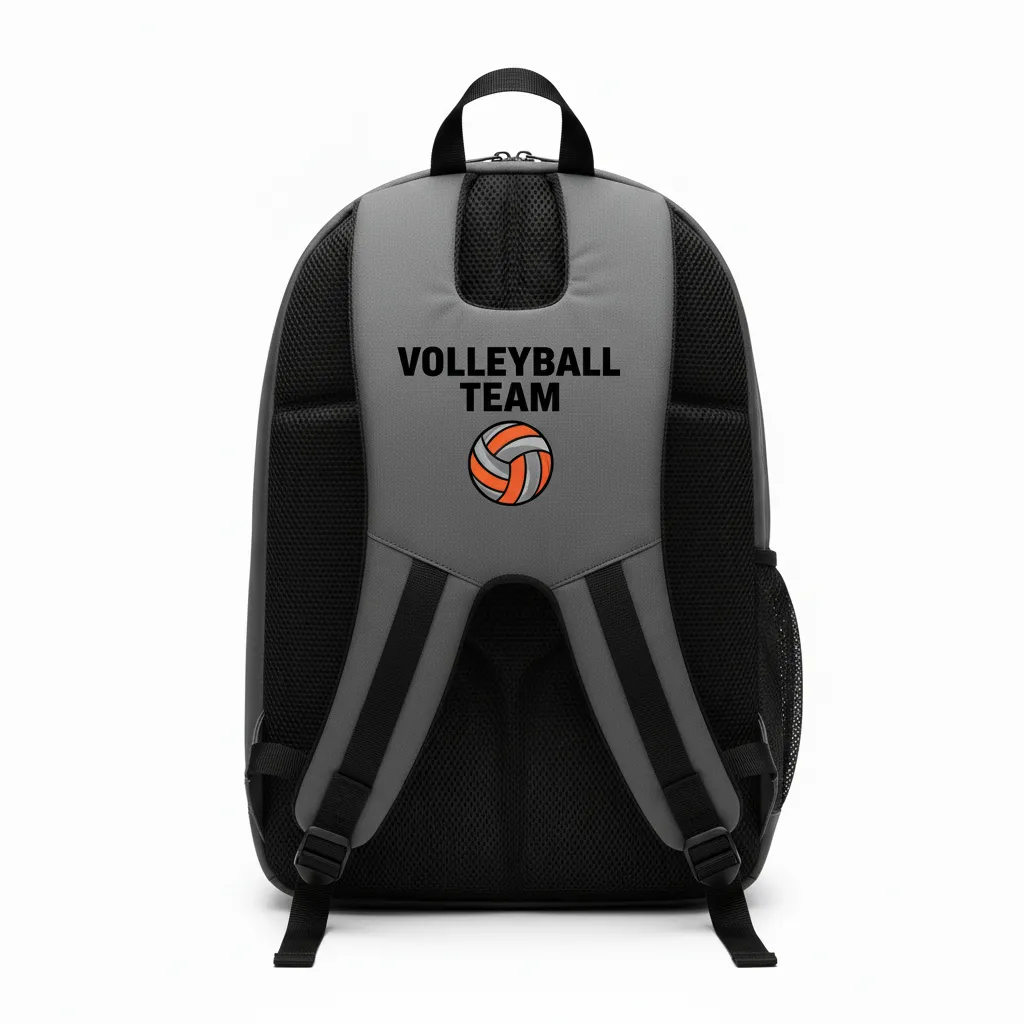 Custom Volleyball Backpack - Grey, Orange - Team Backpack Charcoal Neon Burst - Back View - HAMCO Sports Inc.
