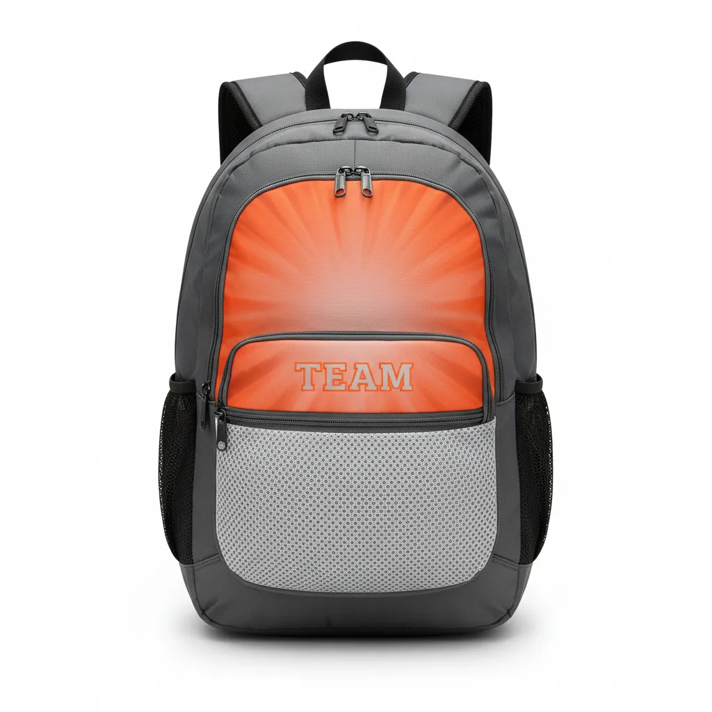 Custom Volleyball Backpack - Grey, Orange - Team Backpack Charcoal Neon Burst - Front View - HAMCO Sports Inc.