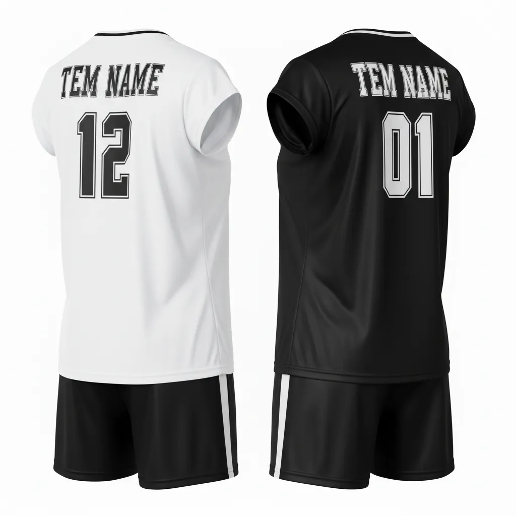 Custom Volleyball Cap Sleeve Volleyball Uniform - Black, White - Cap Sleeve Uniform Half And Half - Back View - HAMCO Sports Inc.