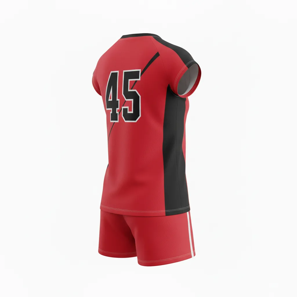 Custom Volleyball Cap Sleeve Volleyball Uniform - Red, Black - Cap Sleeve Uniform Cardinal Slash Design - Back View - HAMCO Sports Inc.