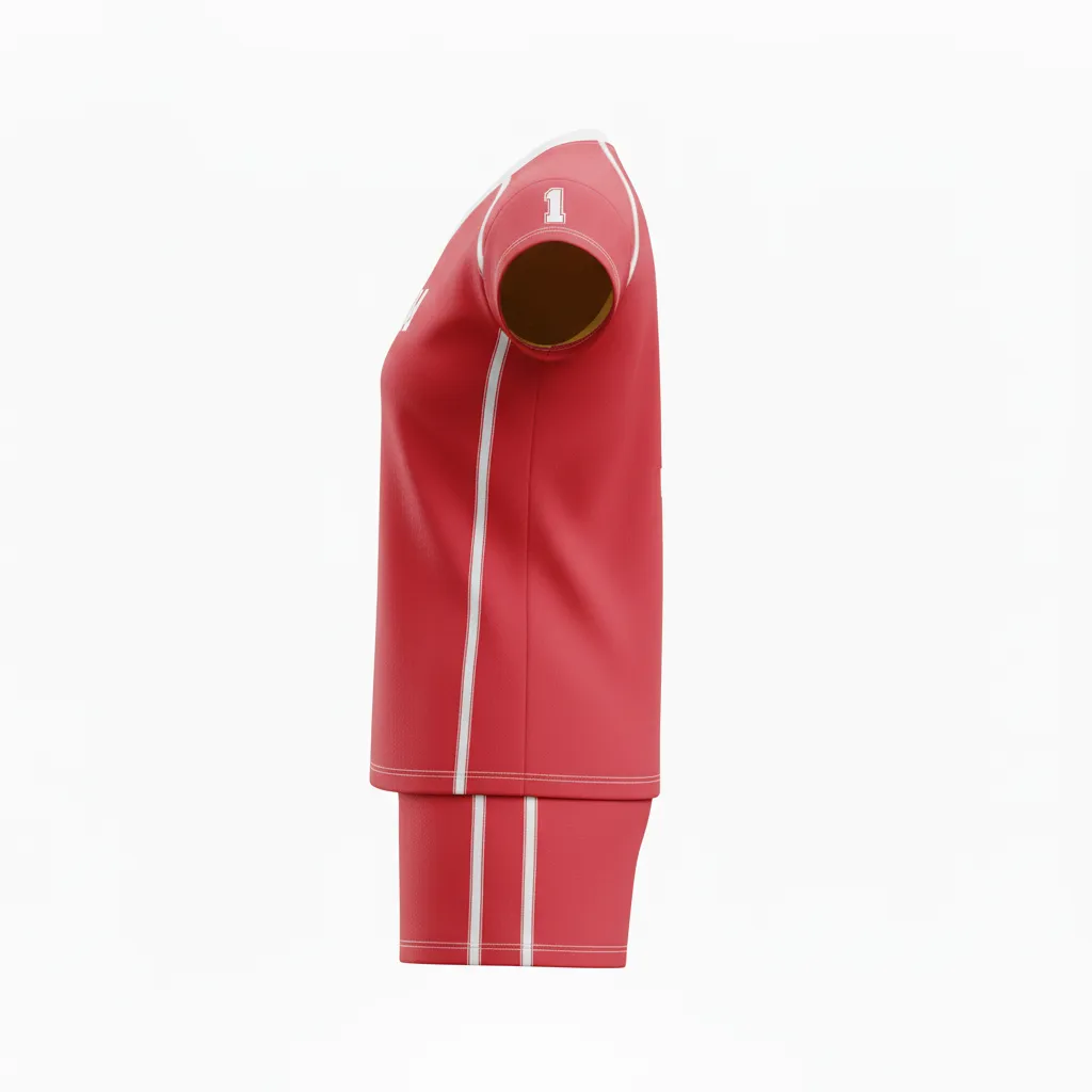 Custom Volleyball Cap Sleeve Volleyball Uniform - Red, White - Cap Sleeve Uniform Cardinal Minimalist Accent - Side View - HAMCO Sports Inc.