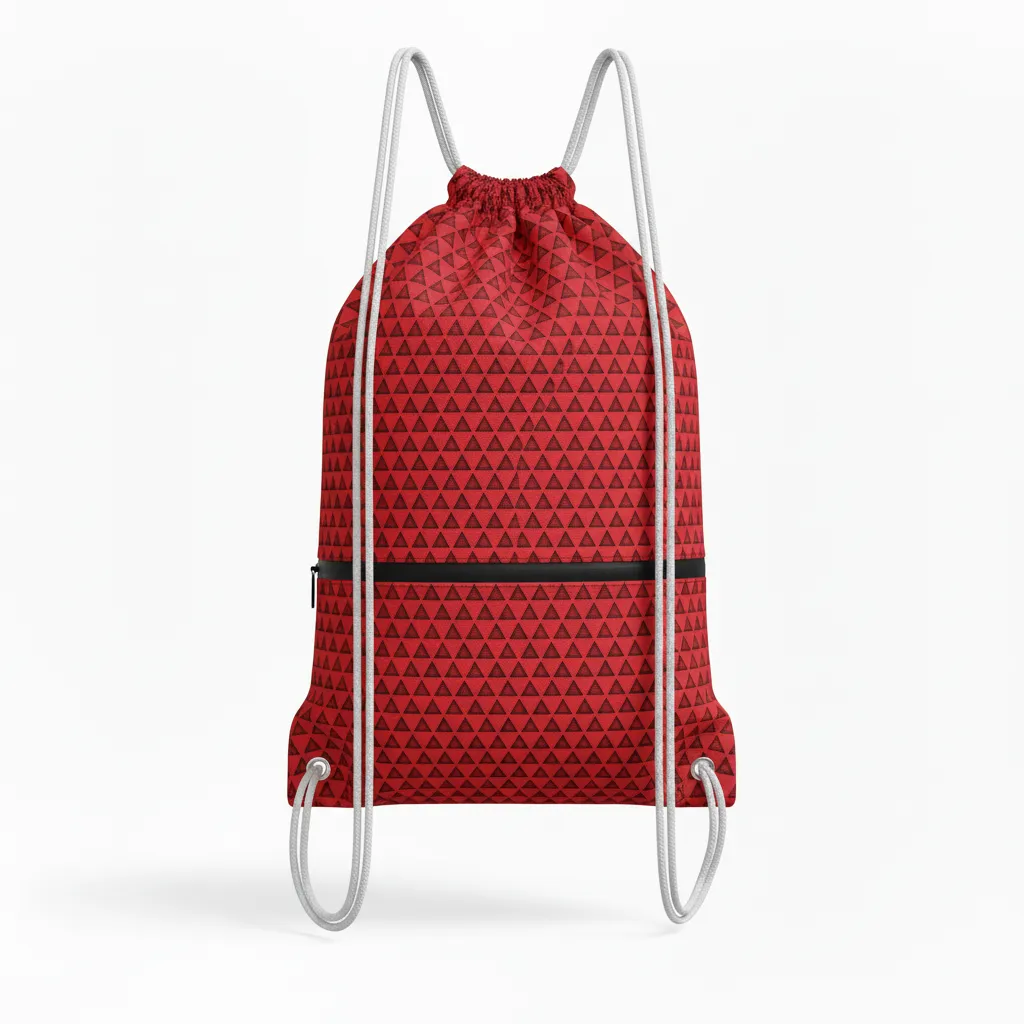 Custom Volleyball Cinch Bag - Red, Black - Cinch Bag Athletic Geometric Triangles - Back View - HAMCO Sports Inc.