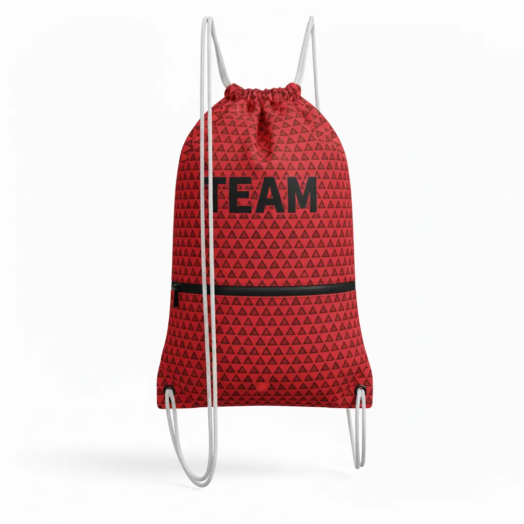 Custom Volleyball Cinch Bag - Red, Black - Cinch Bag Athletic Geometric Triangles - Front View - HAMCO Sports Inc.