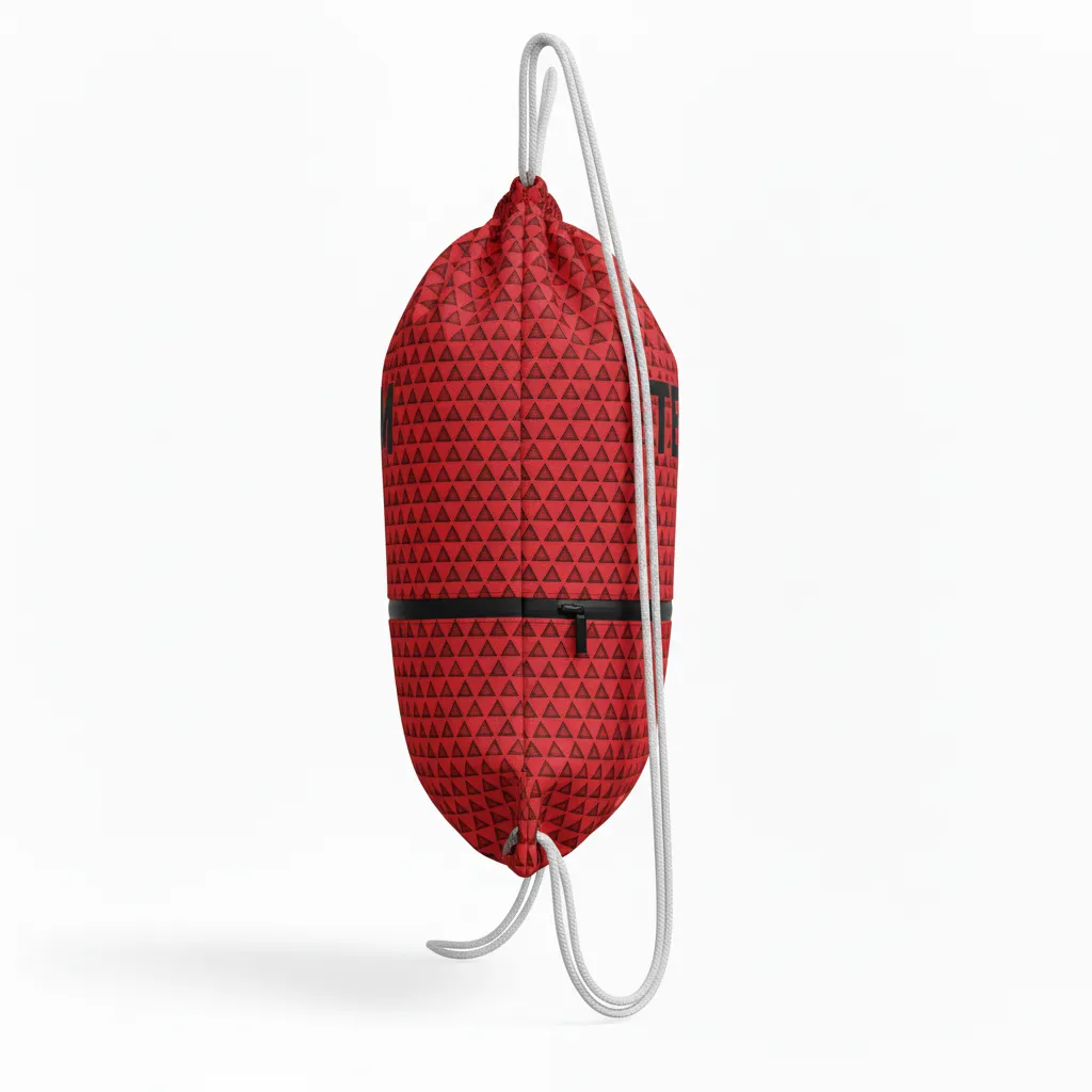 Custom Volleyball Cinch Bag - Red, Black - Cinch Bag Athletic Geometric Triangles - Side View - HAMCO Sports Inc.