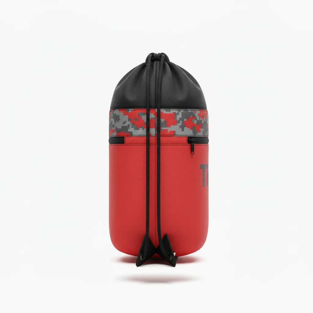 Custom Volleyball Cinch Bag - Red, Grey - Cinch Bag Athletic Camo Pattern - Side View - HAMCO Sports Inc.