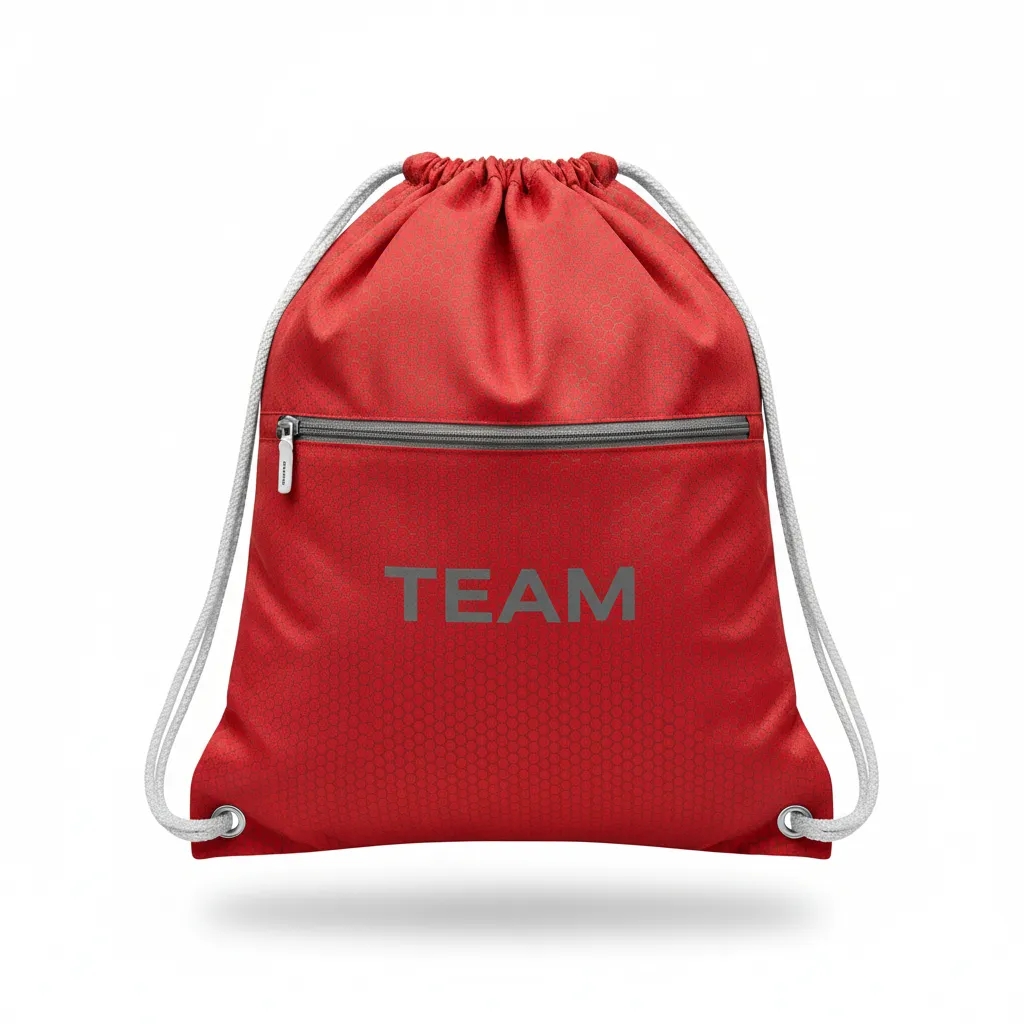 Custom Volleyball Cinch Bag - Red, Grey - Cinch Bag Athletic Tech Pattern - Front View - HAMCO Sports Inc.
