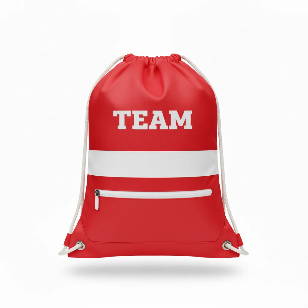 Custom Volleyball Cinch Bag - Red, White - Cinch Bag Athletic Racing Stripe - Front View - HAMCO Sports Inc.