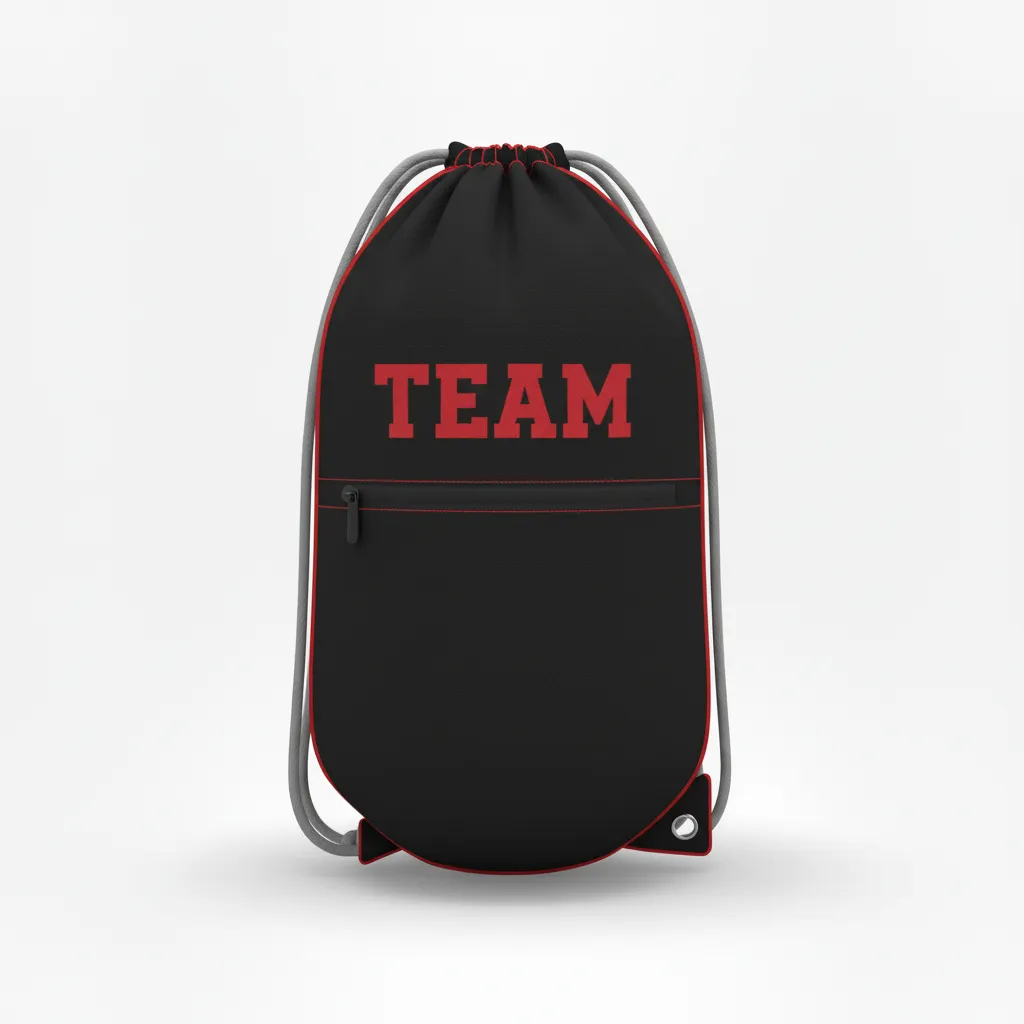 Custom Volleyball Cinch Bag - Black, Red - Cinch Bag Athletic Edge Design - Front View - HAMCO Sports Inc.