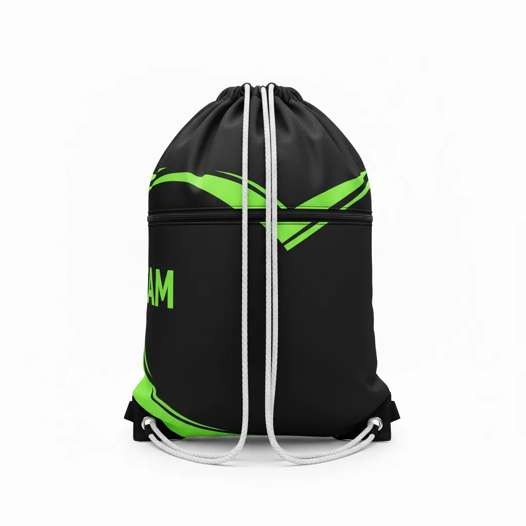 Custom Volleyball Cinch Bag - Black, Green - Cinch Bag Neon Wave Pattern - Back View - HAMCO Sports Inc.