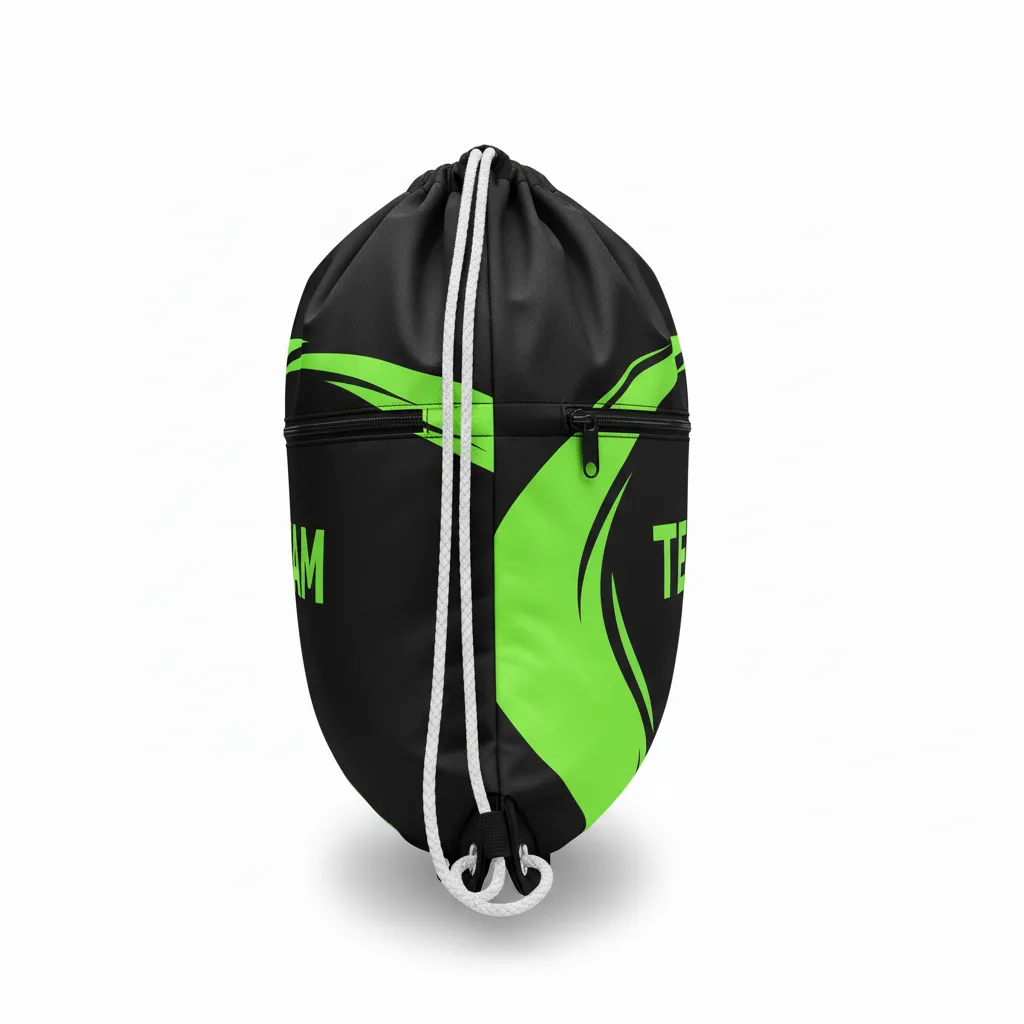 Custom Volleyball Cinch Bag - Black, Green - Cinch Bag Neon Wave Pattern - Side View - HAMCO Sports Inc.