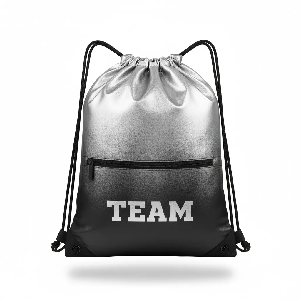Custom Volleyball Cinch Bag - Black, Silver - Cinch Bag Metallic Fade - Front View - HAMCO Sports Inc.