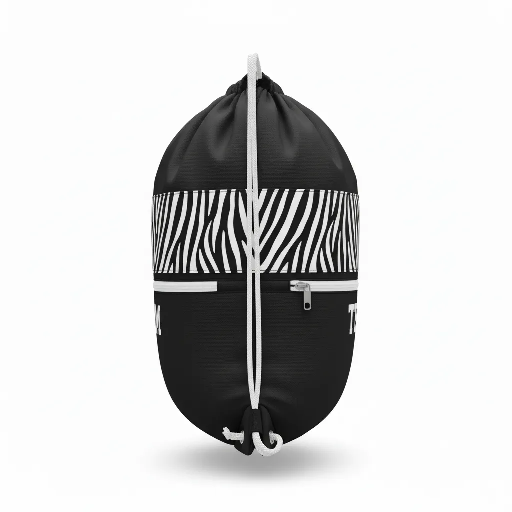 Custom Volleyball Cinch Bag - Black, White - Cinch Bag Zebra Accent - Side View - HAMCO Sports Inc.