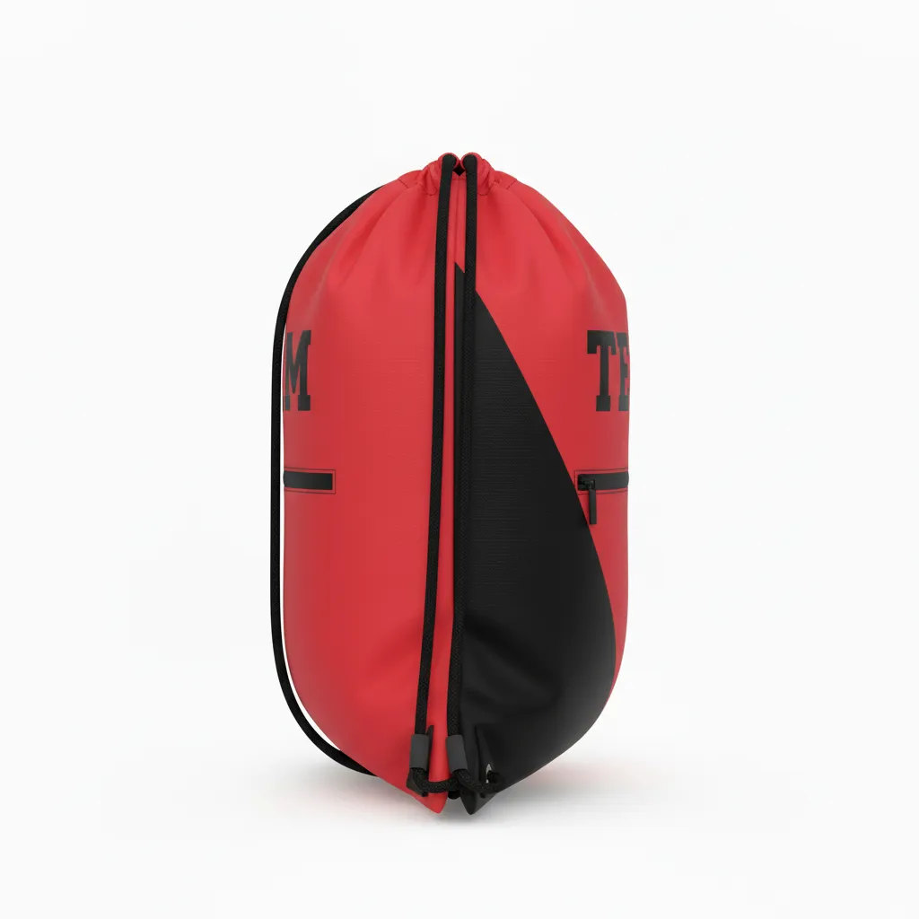 Custom Volleyball Cinch Bag - Red, Black - Cinch Bag Cardinal Slash Design - Side View - HAMCO Sports Inc.