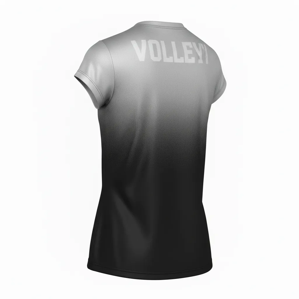 Custom Volleyball Crewneck Cap Sleeve Jersey - Black, Silver - Crewneck Cap Sleeve Jersey Metallic Fade - Back View - HAMCO Sports Inc.