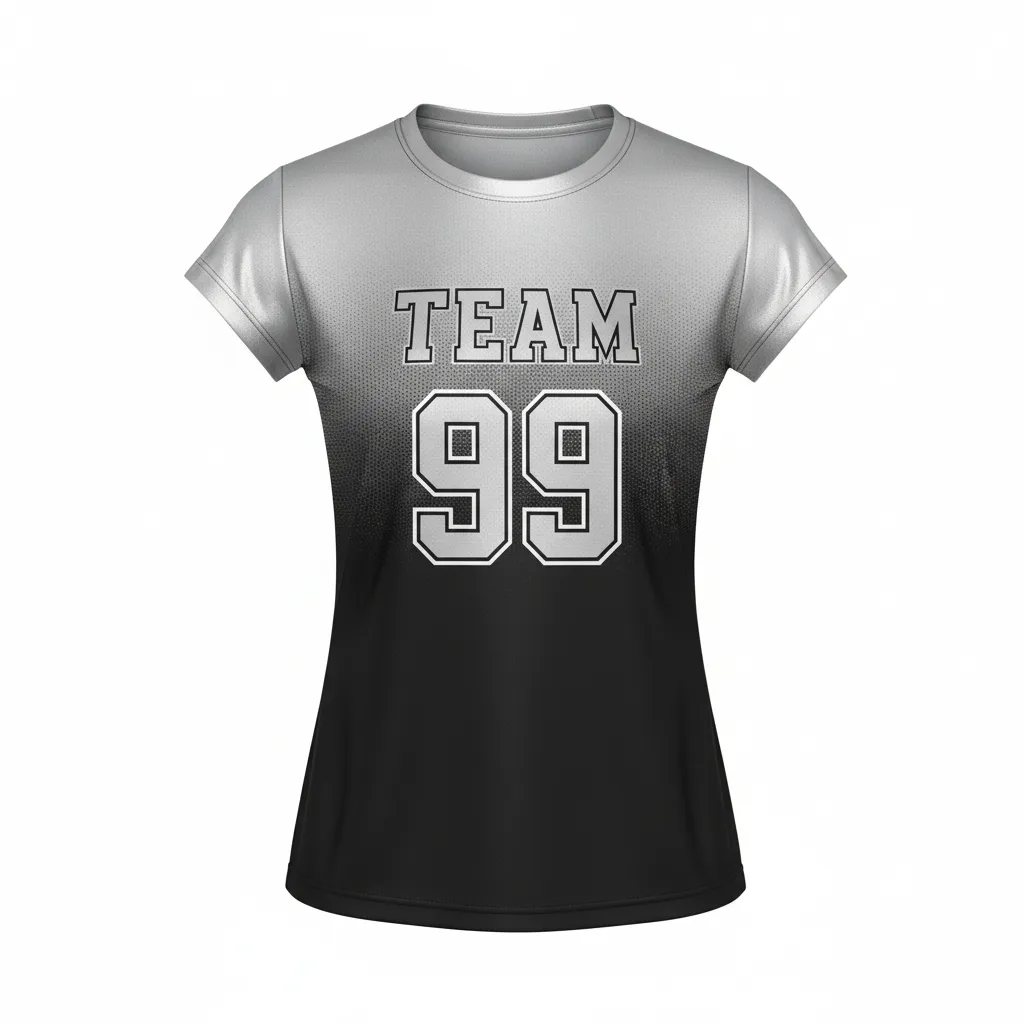 Custom Volleyball Crewneck Cap Sleeve Jersey - Black, Silver - Crewneck Cap Sleeve Jersey Metallic Fade - Front View - HAMCO Sports Inc.