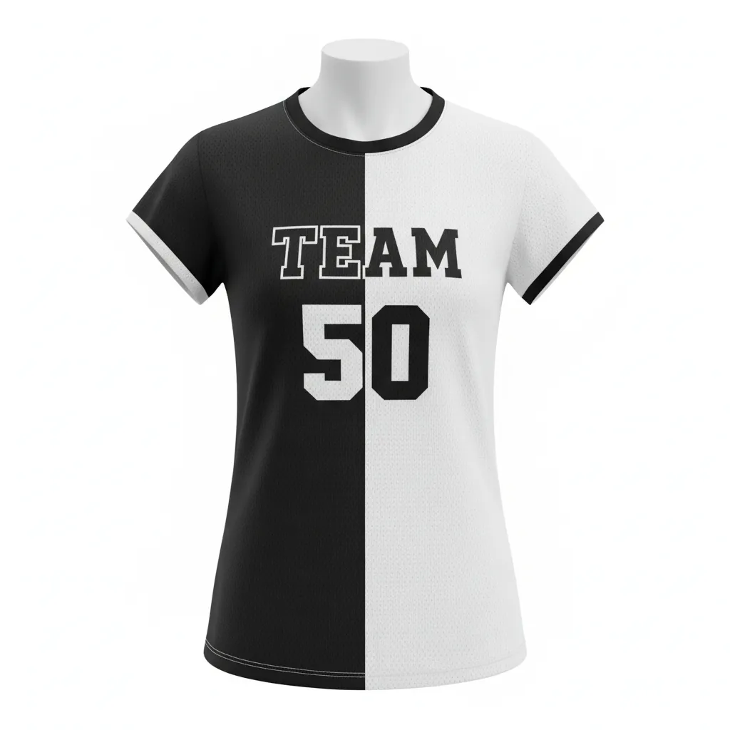 Custom Volleyball Crewneck Cap Sleeve Jersey - Black, White - Crewneck Cap Sleeve Jersey Half And Half - Front View - HAMCO Sports Inc.