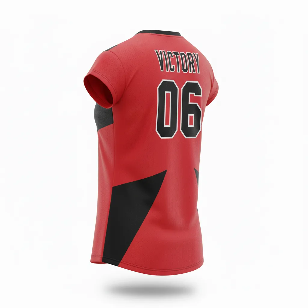 Custom Volleyball Crewneck Cap Sleeve Jersey - Red, Black - Crewneck Cap Sleeve Jersey Cardinal Slash Design - Back View - HAMCO Sports Inc.