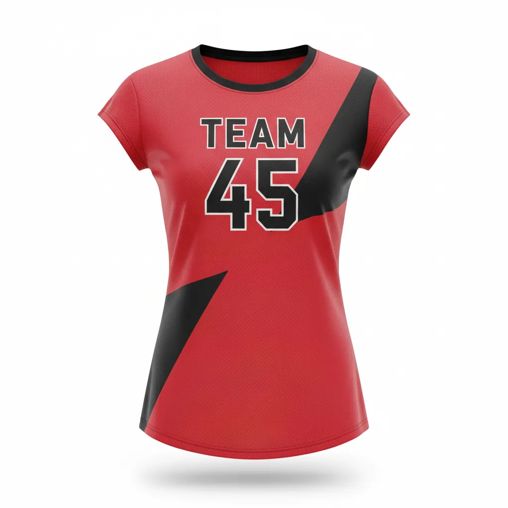 Custom Volleyball Crewneck Cap Sleeve Jersey - Red, Black - Crewneck Cap Sleeve Jersey Cardinal Slash Design - Front View - HAMCO Sports Inc.