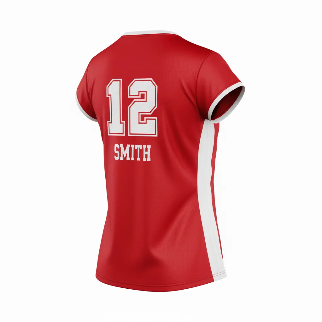 Custom Volleyball Crewneck Cap Sleeve Jersey - Red, White - Crewneck Cap Sleeve Jersey Cardinal Minimalist Accent - Back View - HAMCO Sports Inc.