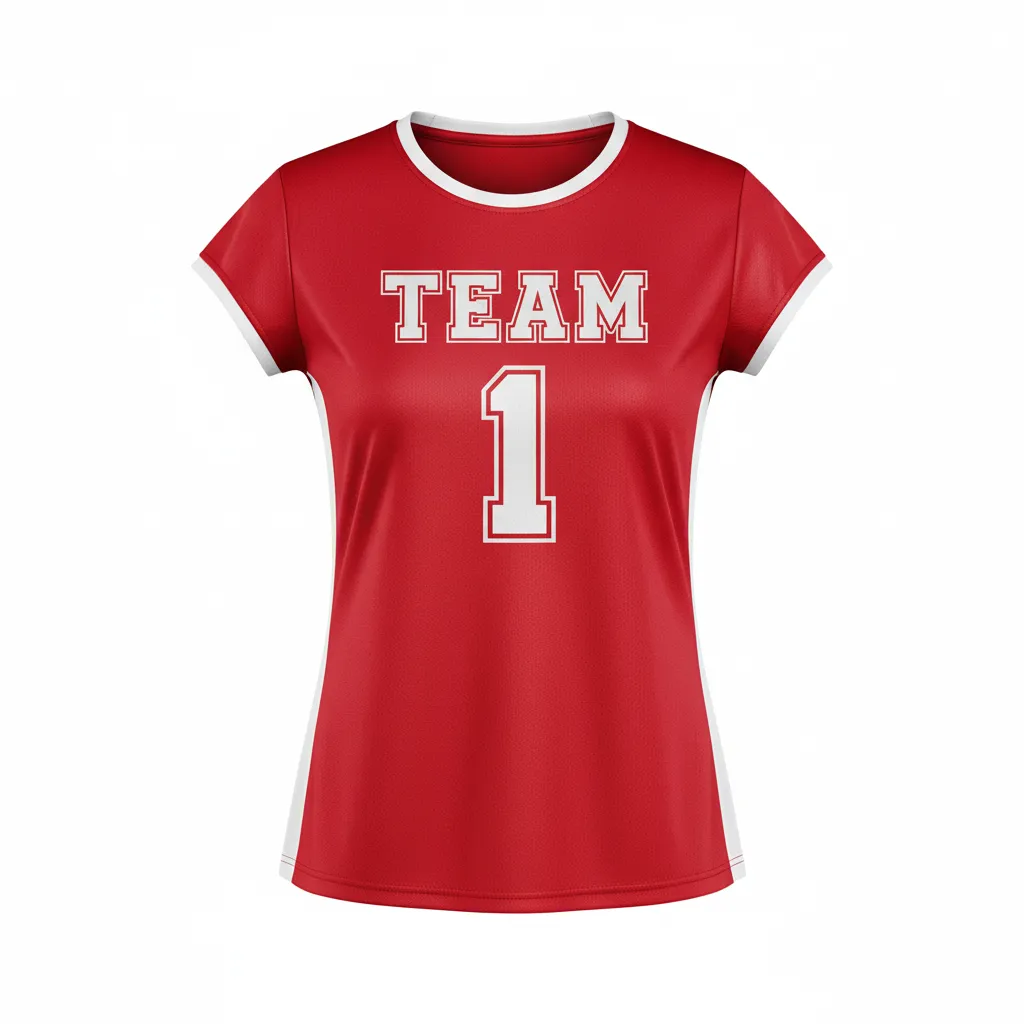 Custom Volleyball Crewneck Cap Sleeve Jersey - Red, White - Crewneck Cap Sleeve Jersey Cardinal Minimalist Accent - Front View - HAMCO Sports Inc.