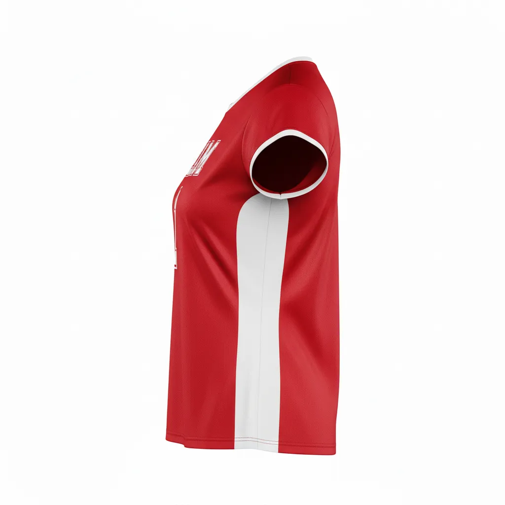 Custom Volleyball Crewneck Cap Sleeve Jersey - Red, White - Crewneck Cap Sleeve Jersey Cardinal Minimalist Accent - Side View - HAMCO Sports Inc.