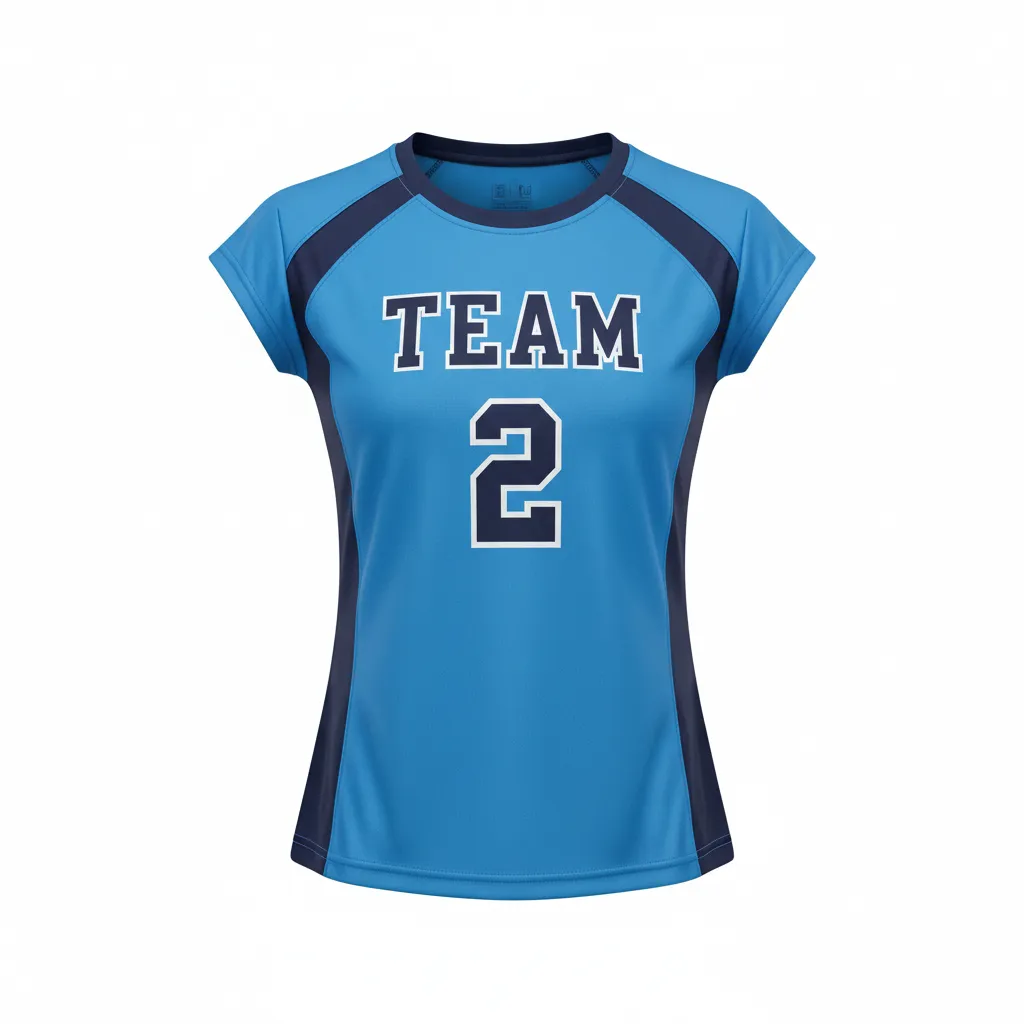 Custom Volleyball Crewneck Cap Sleeve Jersey - Blue, Navy - Crewneck Cap Sleeve Jersey Columbia Color Block - Front View - HAMCO Sports Inc.