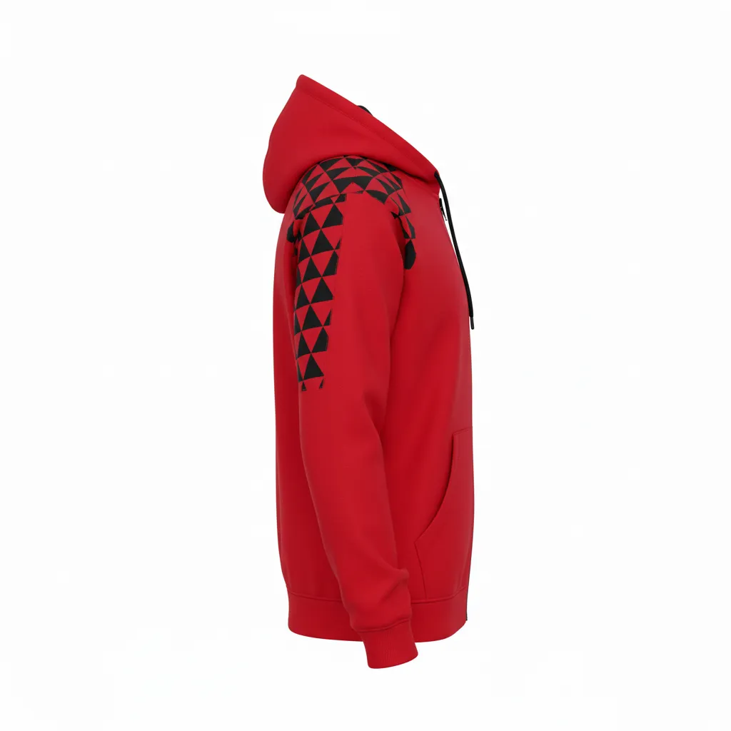 Custom Volleyball Full Zip Hoodie - Red, Black - Full Zip Hoodie Athletic Geometric Triangles - Side View - HAMCO Sports Inc.