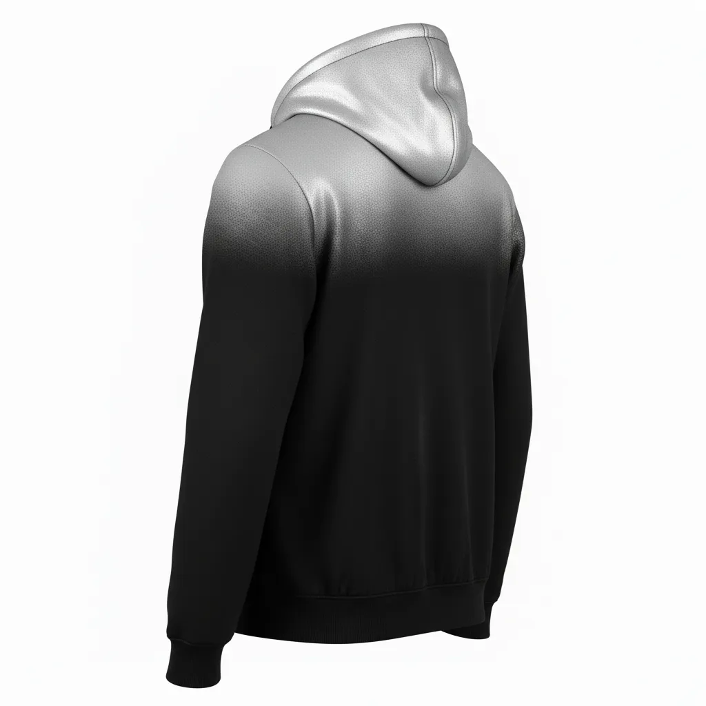 Custom Volleyball Full Zip Hoodie - Black, Silver - Full Zip Hoodie Metallic Fade - Back View - HAMCO Sports Inc.