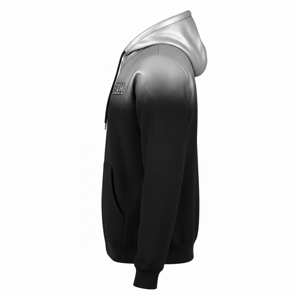 Custom Volleyball Full Zip Hoodie - Black, Silver - Full Zip Hoodie Metallic Fade - Side View - HAMCO Sports Inc.