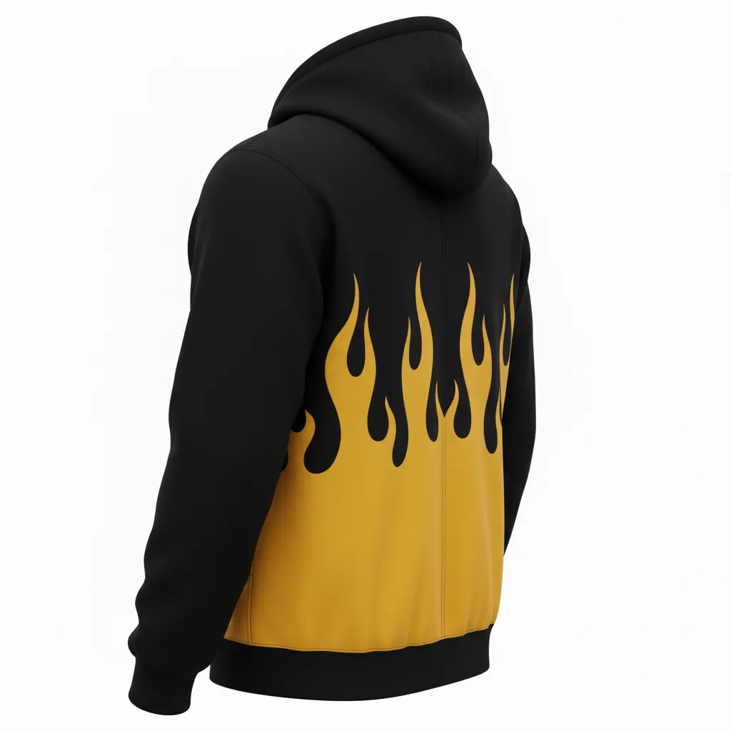 Custom Volleyball Full Zip Hoodie - Black, Gold - Full Zip Hoodie Vegas Flame Design - Back View - HAMCO Sports Inc.