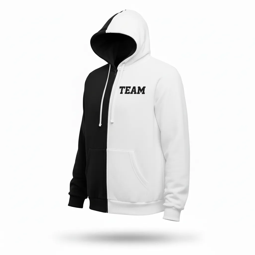 Custom Volleyball Full Zip Hoodie - Black, White - Full Zip Hoodie Half And Half - Side View - HAMCO Sports Inc.