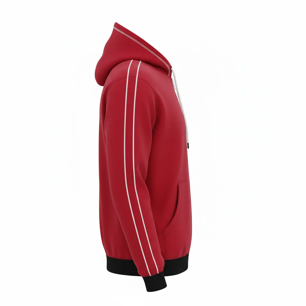 Custom Volleyball Full Zip Hoodie - Red, White - Full Zip Hoodie Cardinal Minimalist Accent - Side View - HAMCO Sports Inc.