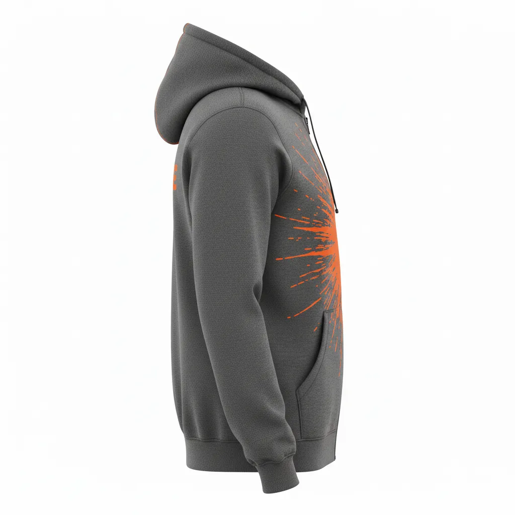 Custom Volleyball Full Zip Hoodie - Grey, Orange - Full Zip Hoodie Charcoal Neon Burst - Side View - HAMCO Sports Inc.