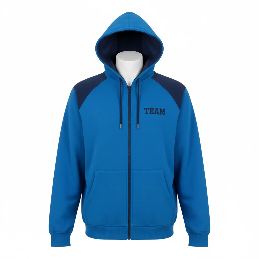 Custom Volleyball Full Zip Hoodie - Blue, Navy - Full Zip Hoodie Columbia Color Block - Front View - HAMCO Sports Inc.
