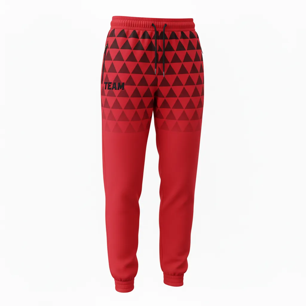 Custom Volleyball Jogger Pant - Red, Black - Joggers Athletic Geometric Triangles - Front View - HAMCO Sports Inc.