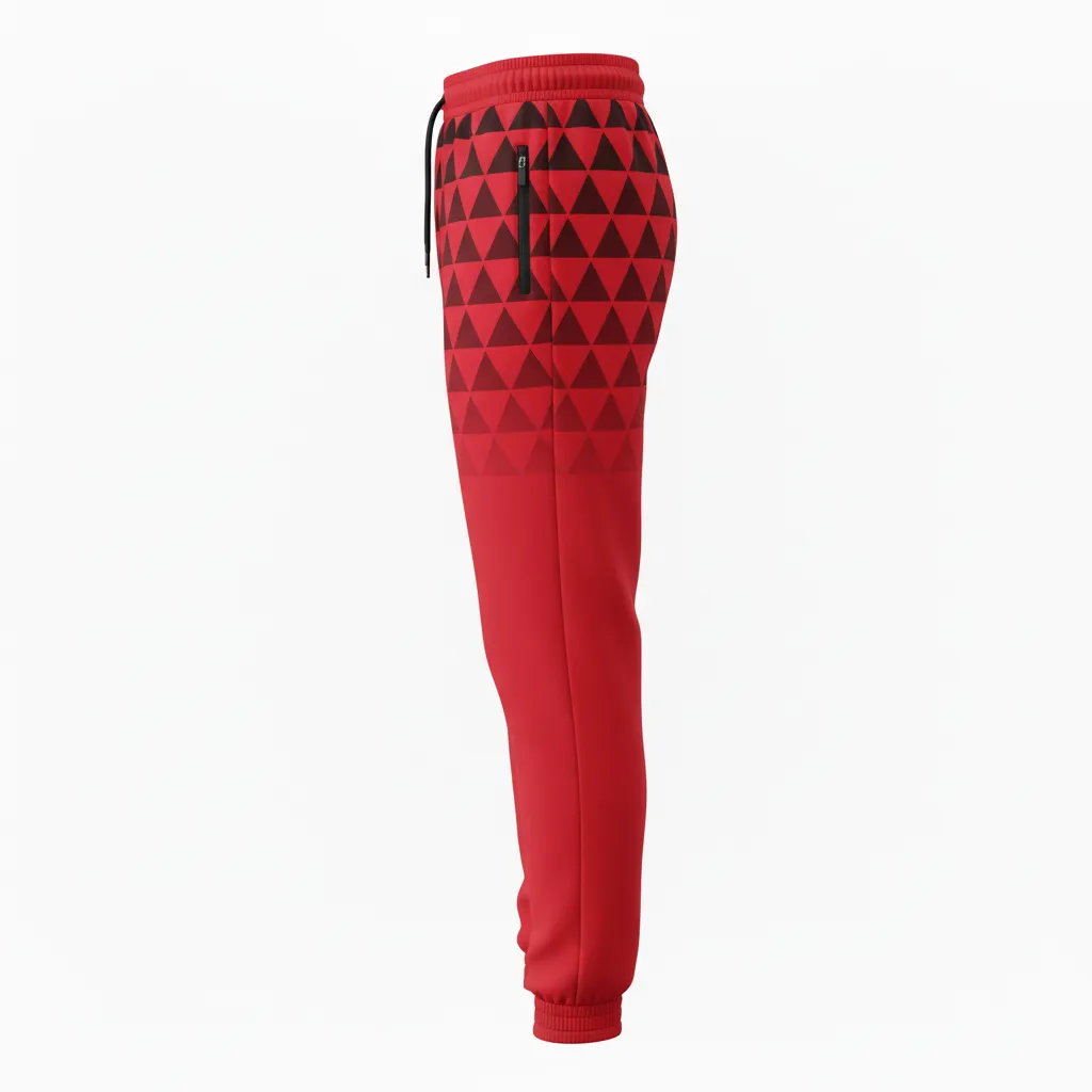 Custom Volleyball Jogger Pant - Red, Black - Joggers Athletic Geometric Triangles - Side View - HAMCO Sports Inc.