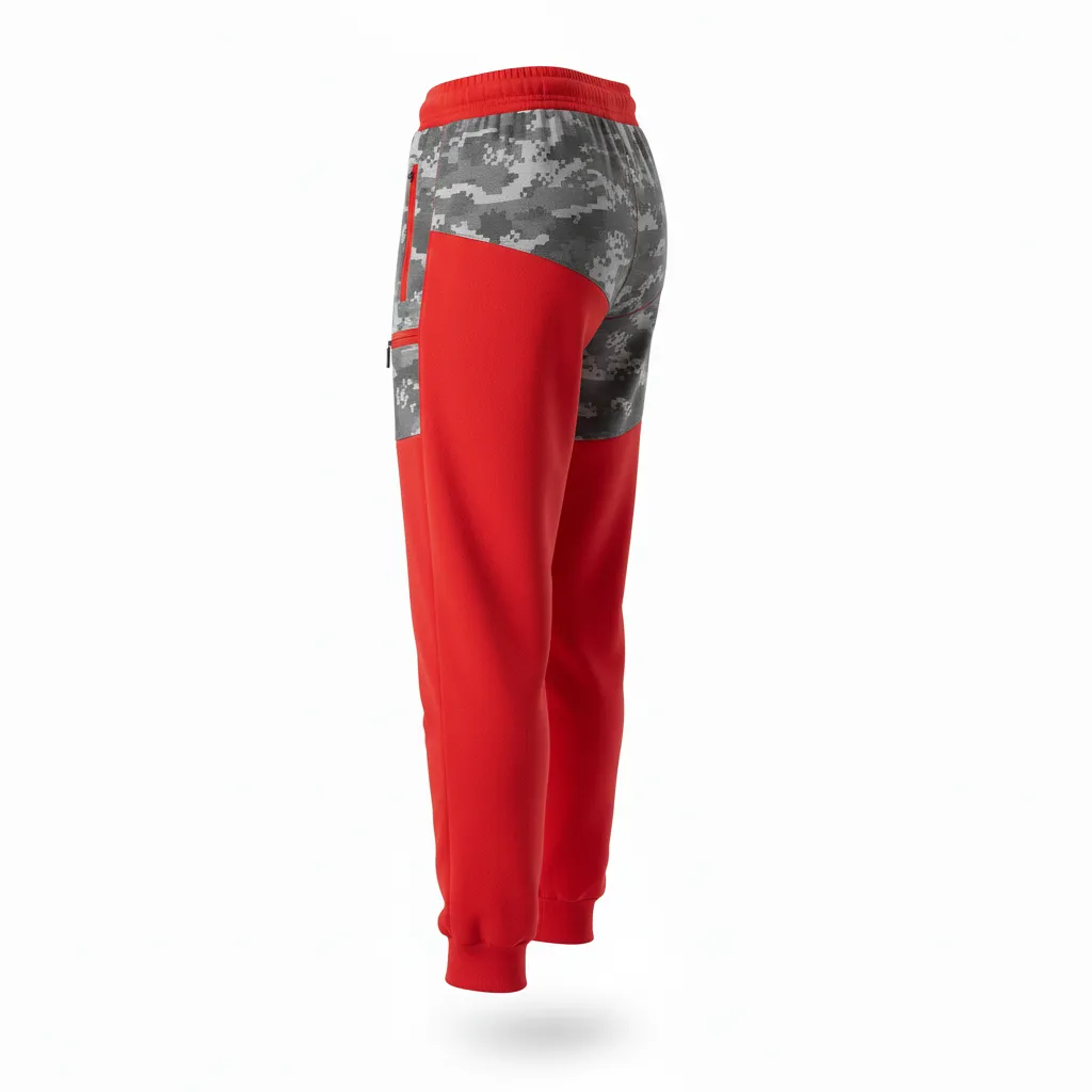 Custom Volleyball Jogger Pant - Red, Grey - Joggers Athletic Camo Pattern - Back View - HAMCO Sports Inc.