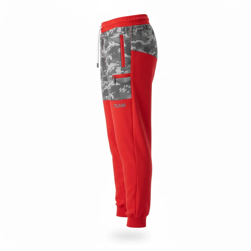 Custom Volleyball Jogger Pant - Red, Grey - Joggers Athletic Camo Pattern - Side View - HAMCO Sports Inc.