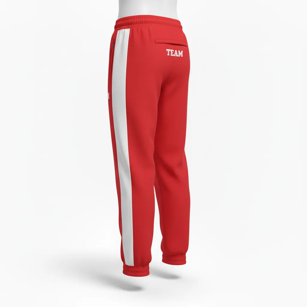 Custom Volleyball Jogger Pant - Red, White - Joggers Athletic Racing Stripe - Back View - HAMCO Sports Inc.